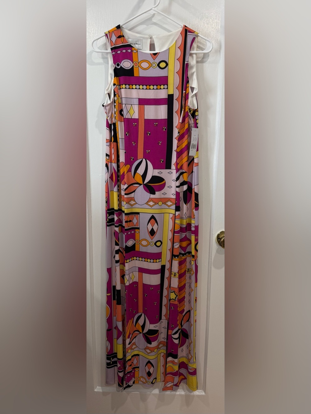 Donna Morgan Vibrant Geometric Maxi Skirt in Pink, Orange, Yellow & Black